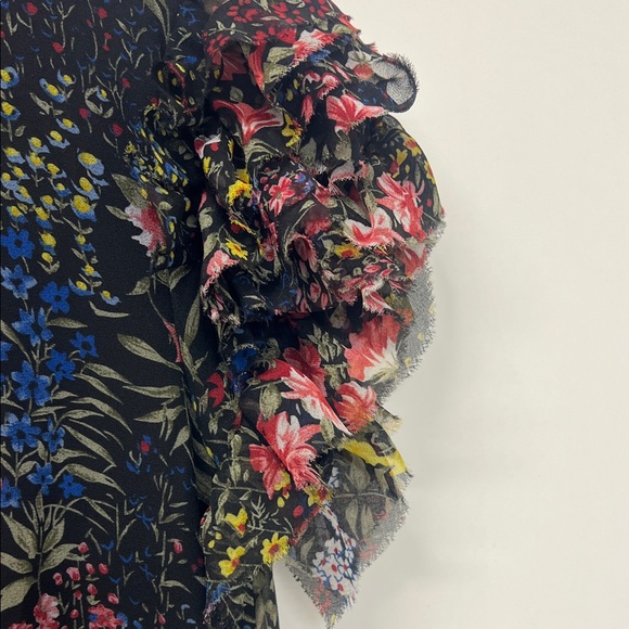 Anna Rae Floral Blouse, Ruffles, Lined, Cap/Short Sleeve w/ Raw Edge, Small - Picture 5 of 11